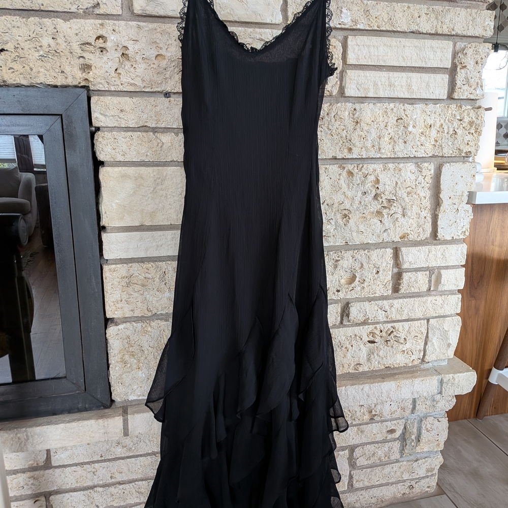 Mustard Seed Black Maxi Slip Dress with Lace Trim